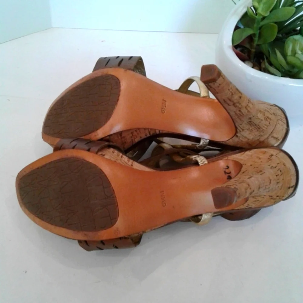 DVF metallic gold bronze leather sandals